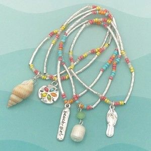 🌼 Beach Girl Charm Seed Bead Set of 5 Bracelets